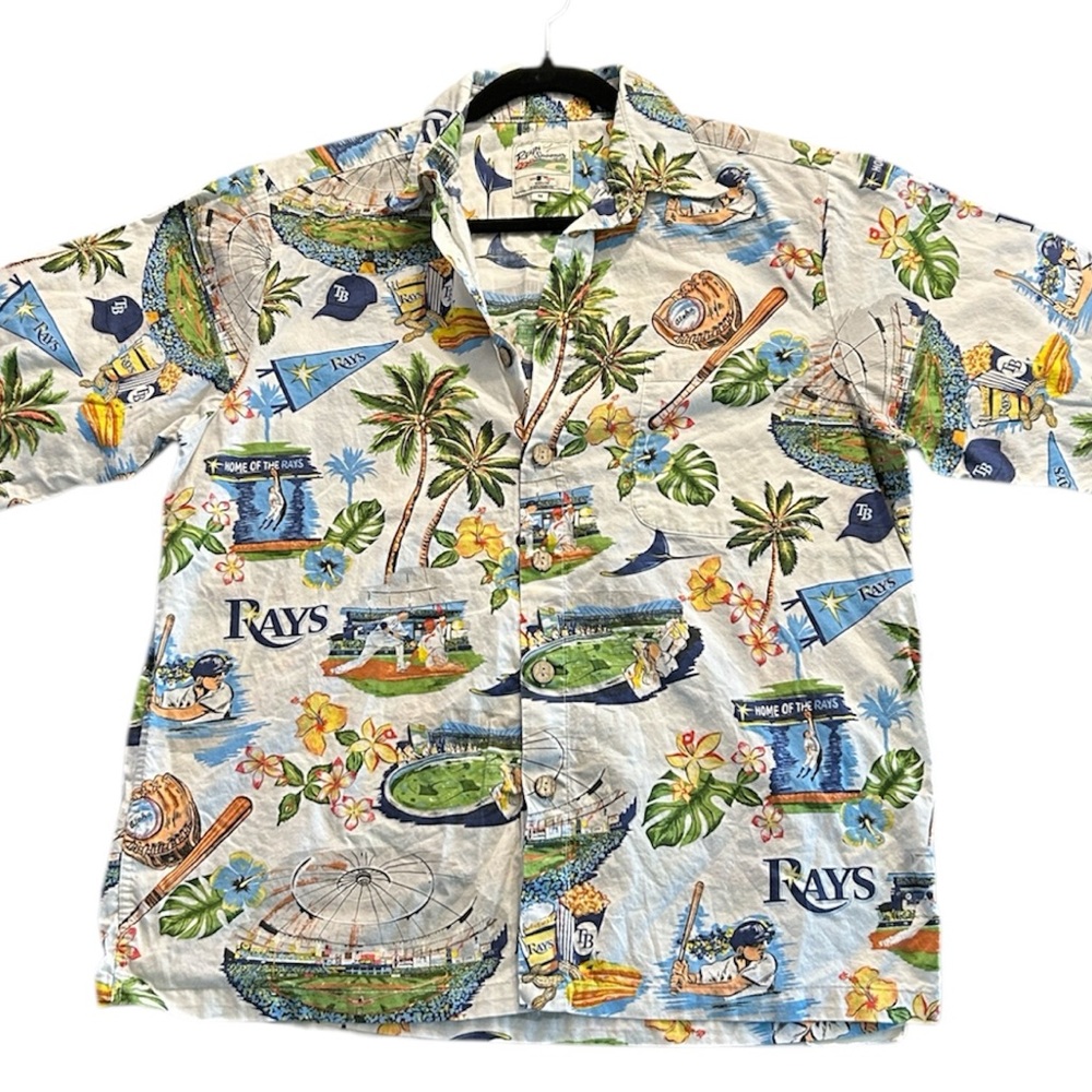 Reyn Spooner Rays Baseball Hawaiian Print Shirt size medium Tampa Bay Rays MLB